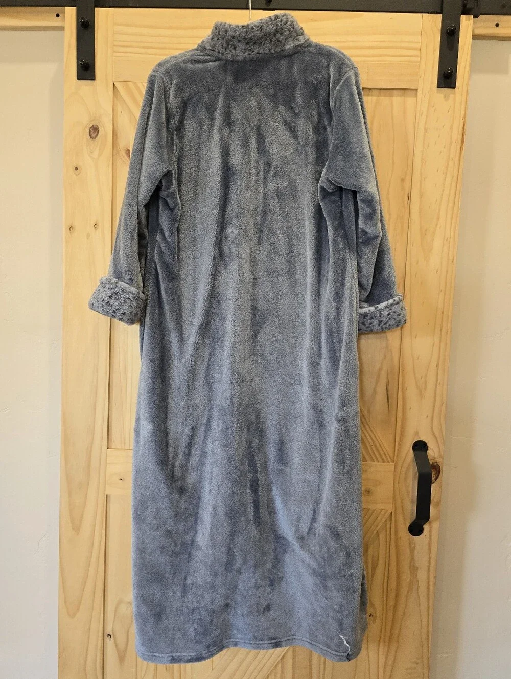 Natori Plush Lynx Mandarin Zip Lounger Robe - Soft Gray Cozy Animal Print XL